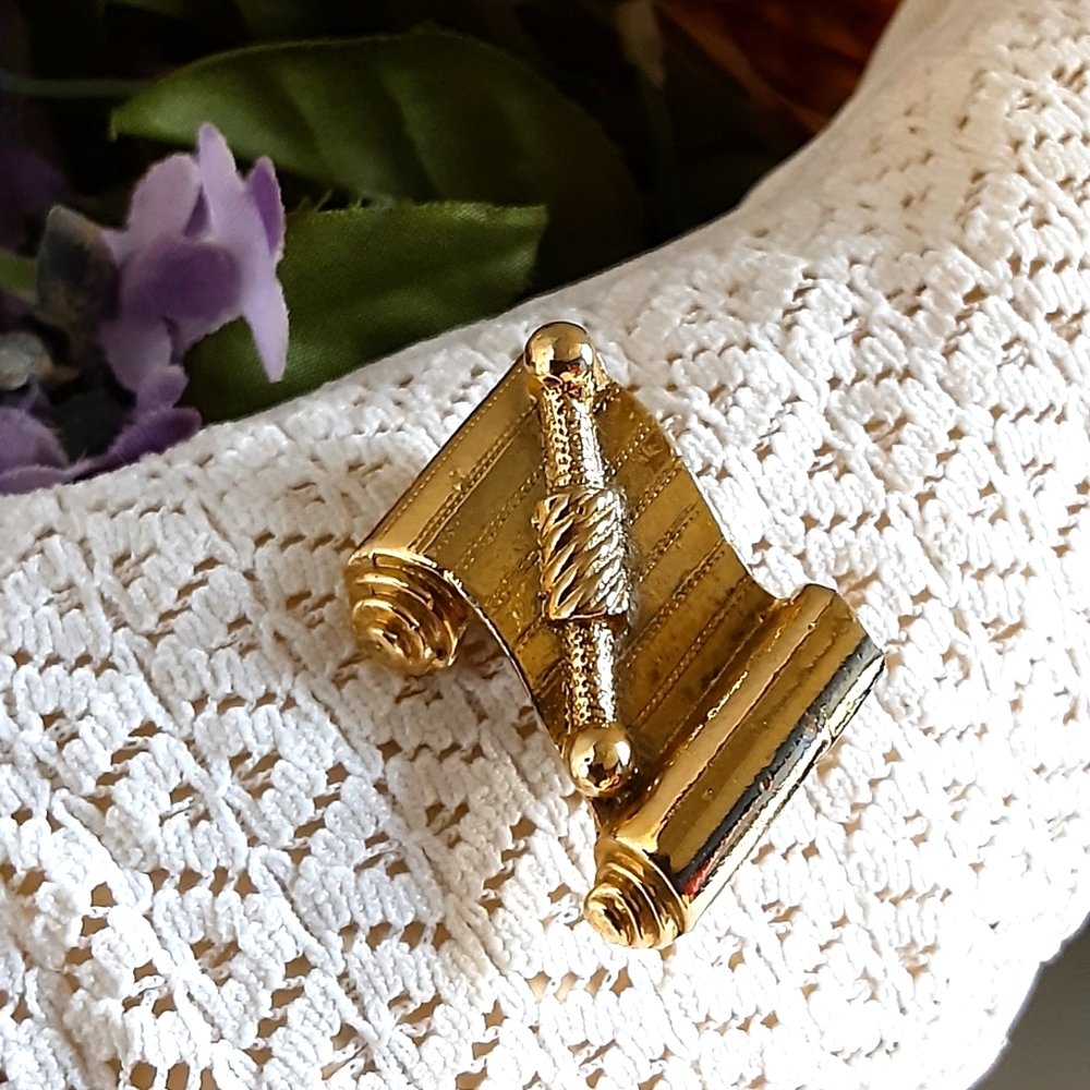 Vintage ORA Brooch Gold Tone Scroll Pin Graduation Gift